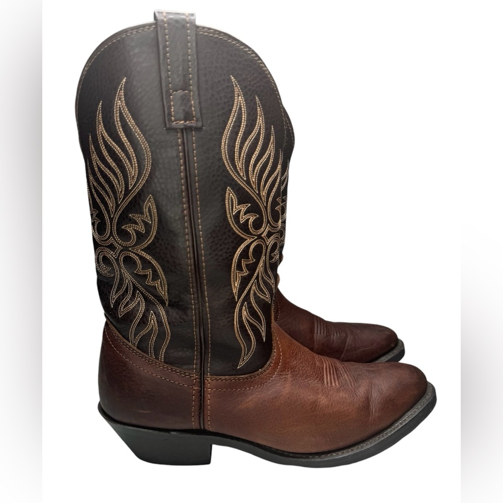 Laredo Lea Vamp Fox Cowgirl Boots Two Tone Leather Brown Western Boots Womens 10